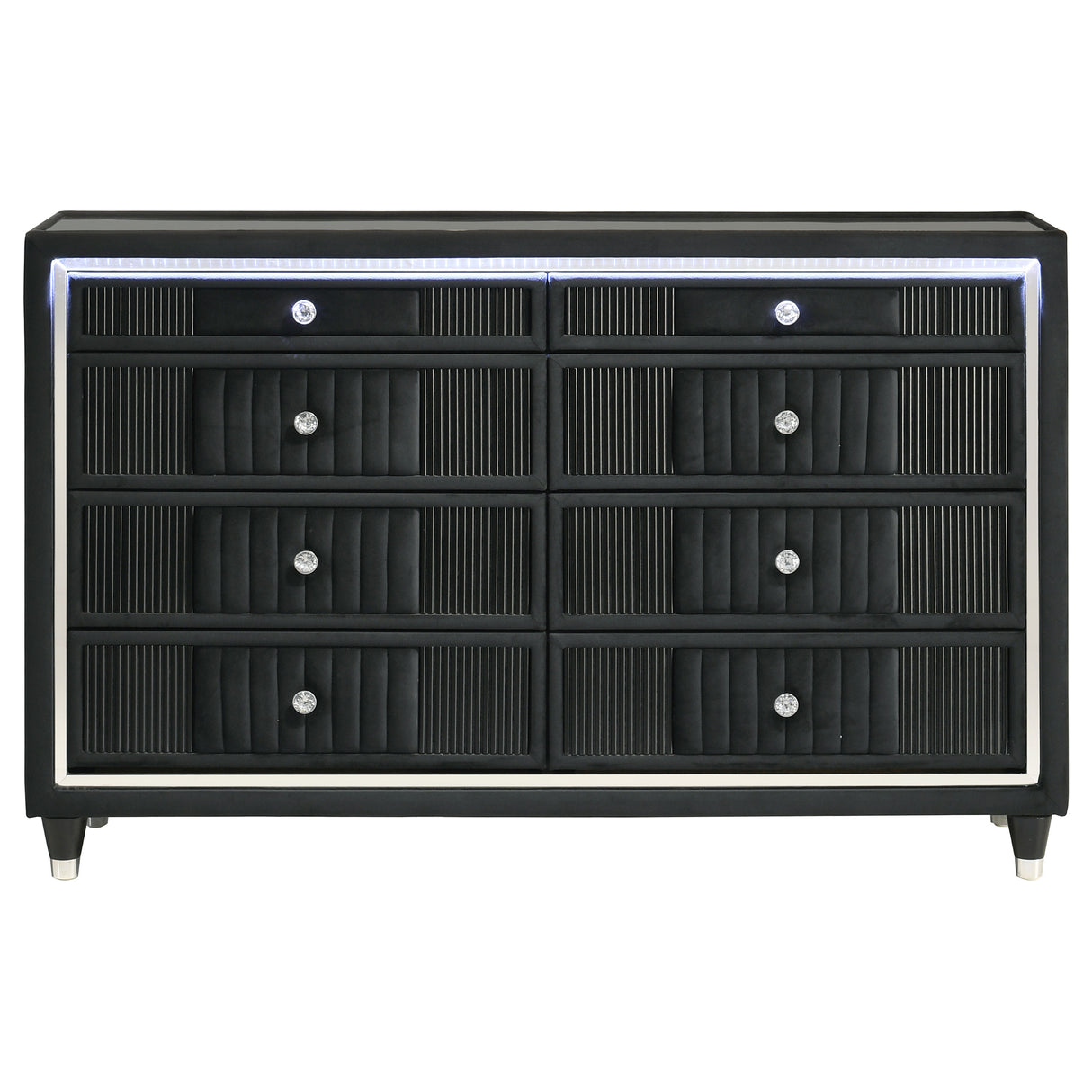 Ravenne 8-Drawer Black Velvet LED Dresser Cabinet
