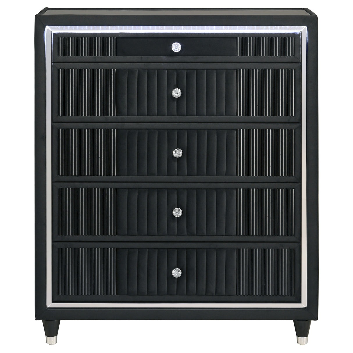 Ravenne 5-Drawer Velvet Upholstered LED Chest - Black