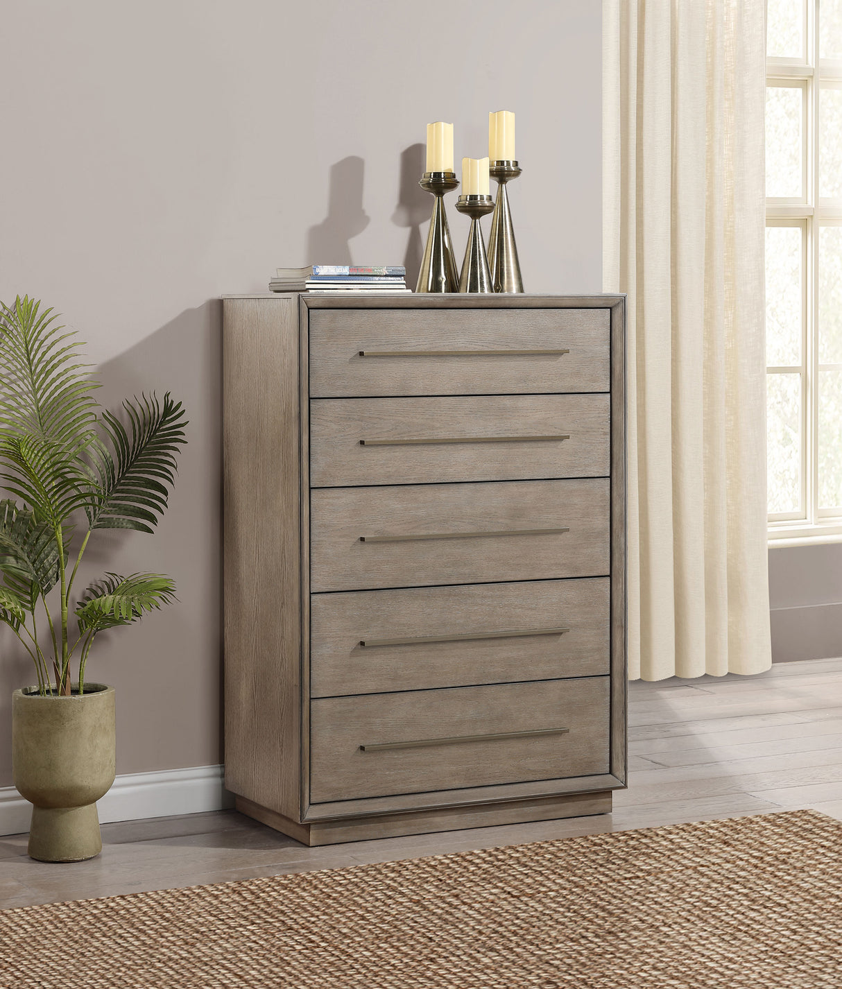 Durango 5-Drawer Bedroom Chest in Taupe Oak
