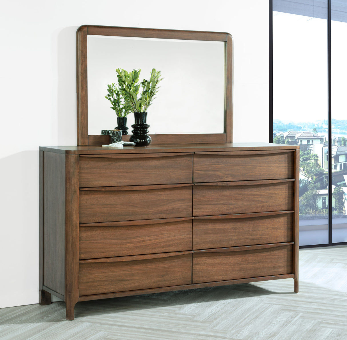 Maderia 8-Drawer Dresser and Mirror Walnut