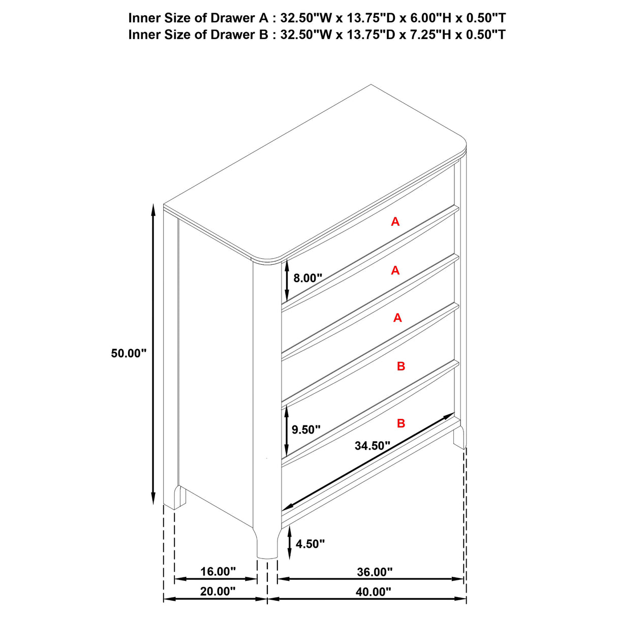 Maderia 5-Drawer Chest of Drawers Walnut