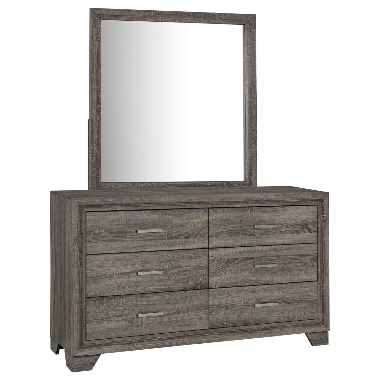 Wright 6-Drawer Dresser and Mirror in Brown Oak
