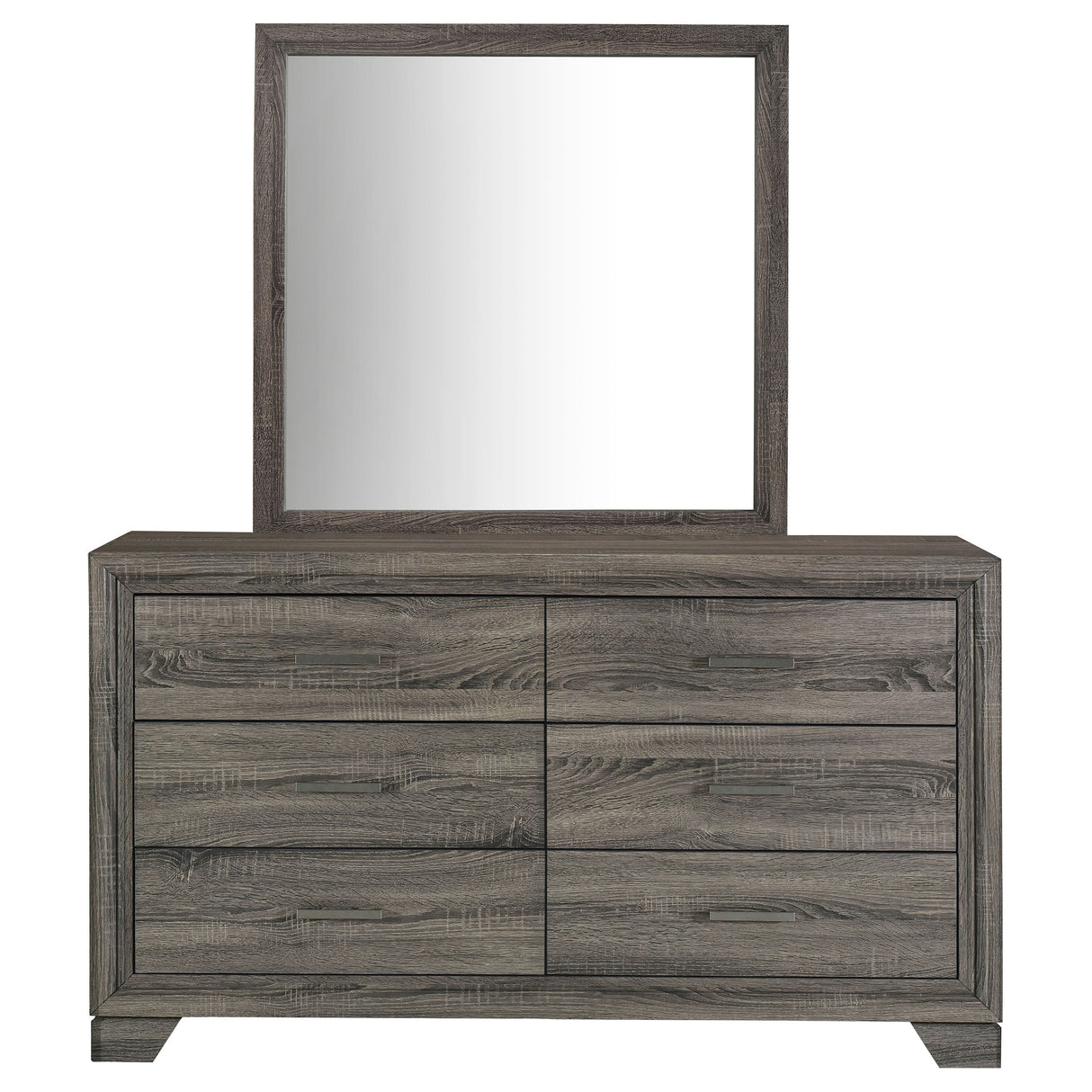 Wright 6-Drawer Dresser and Mirror in Brown Oak