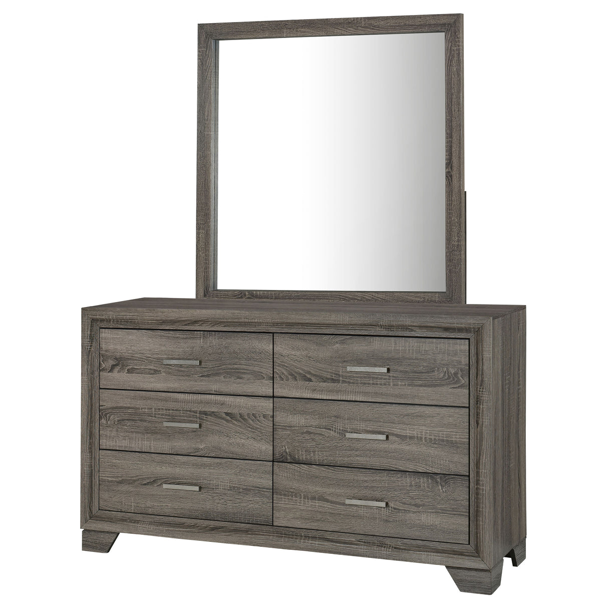 Wright 6-Drawer Dresser and Mirror in Brown Oak