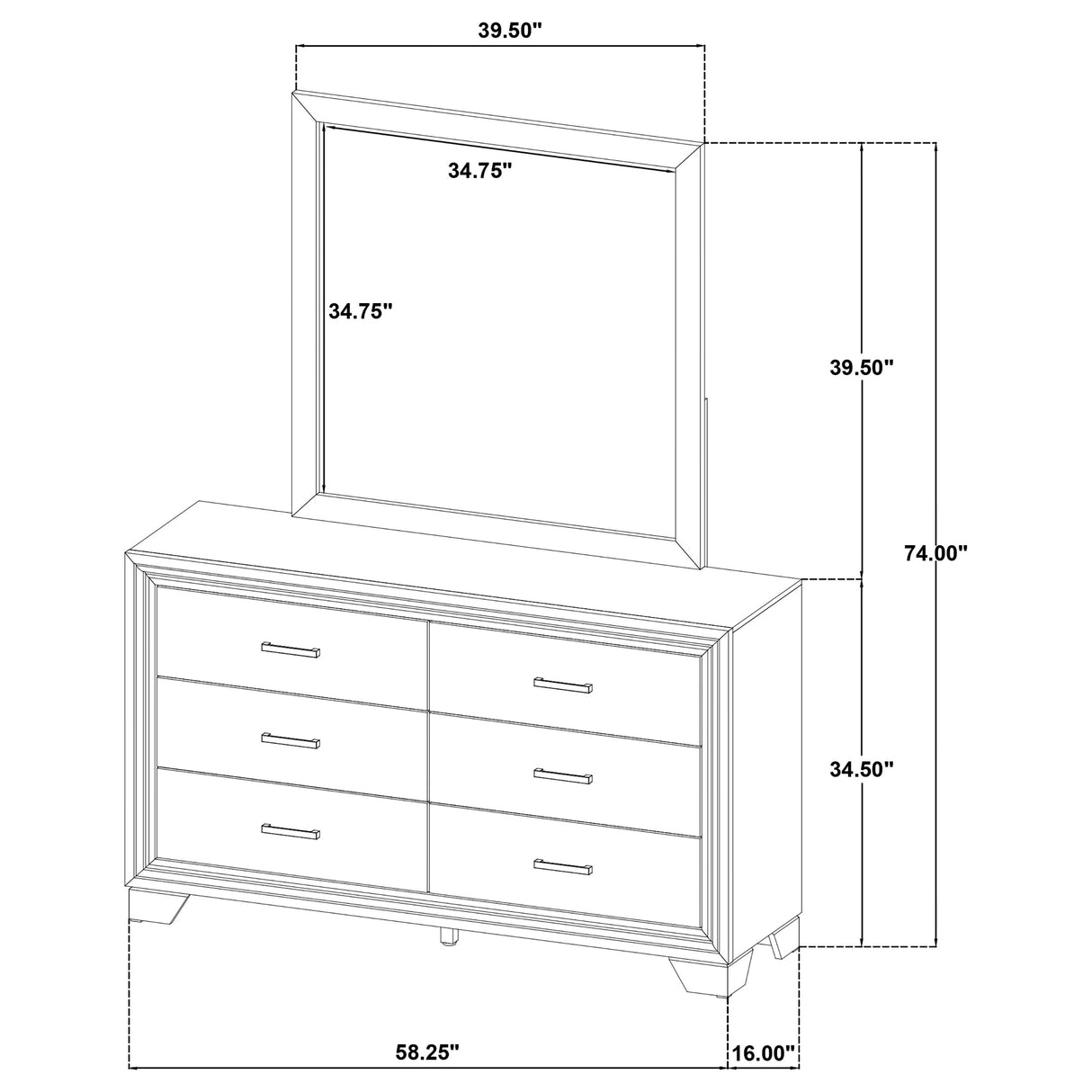 Wright 6-Drawer Dresser and Mirror in Brown Oak