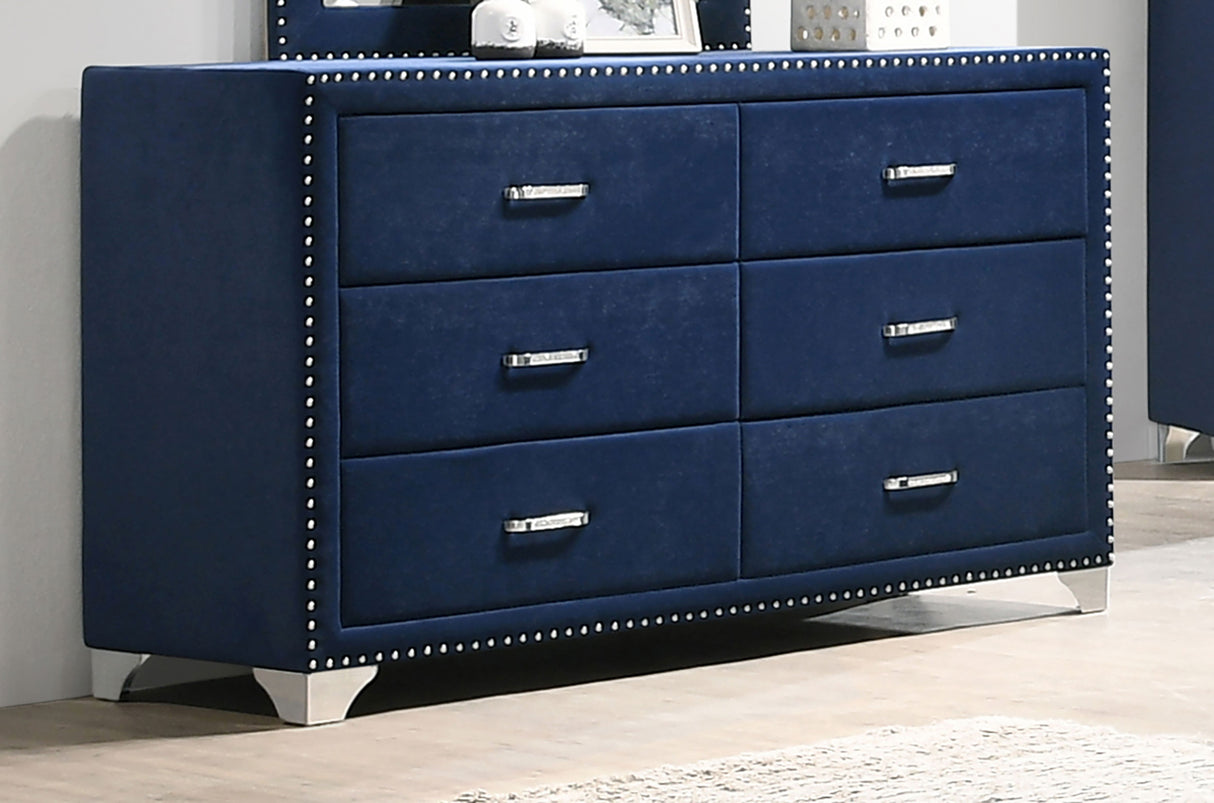 Melody 6-Drawer Upholstered Dresser in Pacific Blue