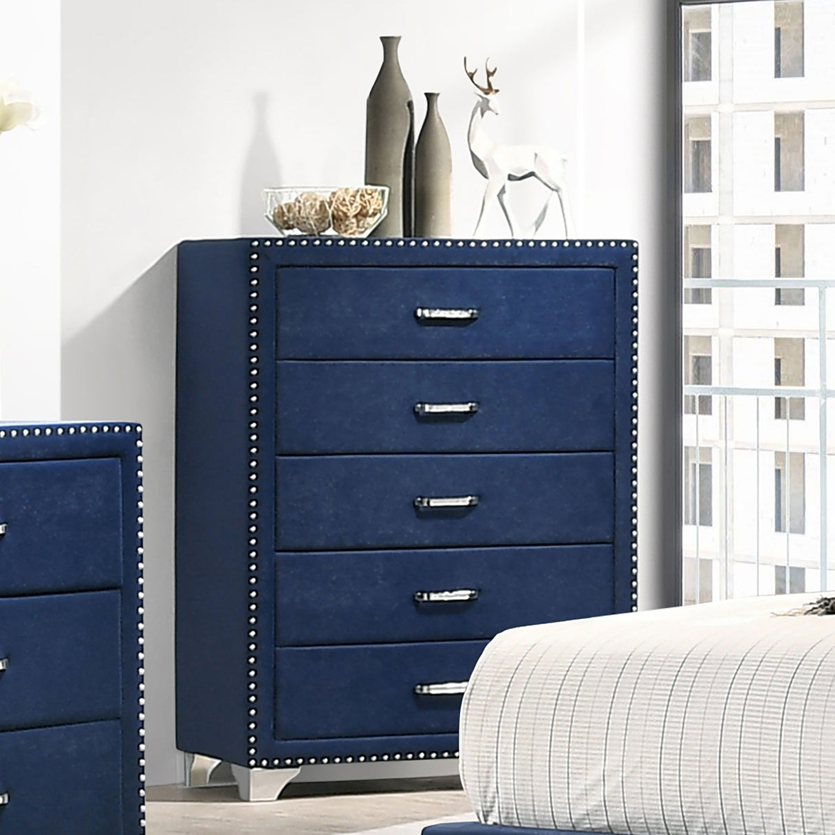 Melody 5-Drawer Chest in Pacific Blue Velvet
