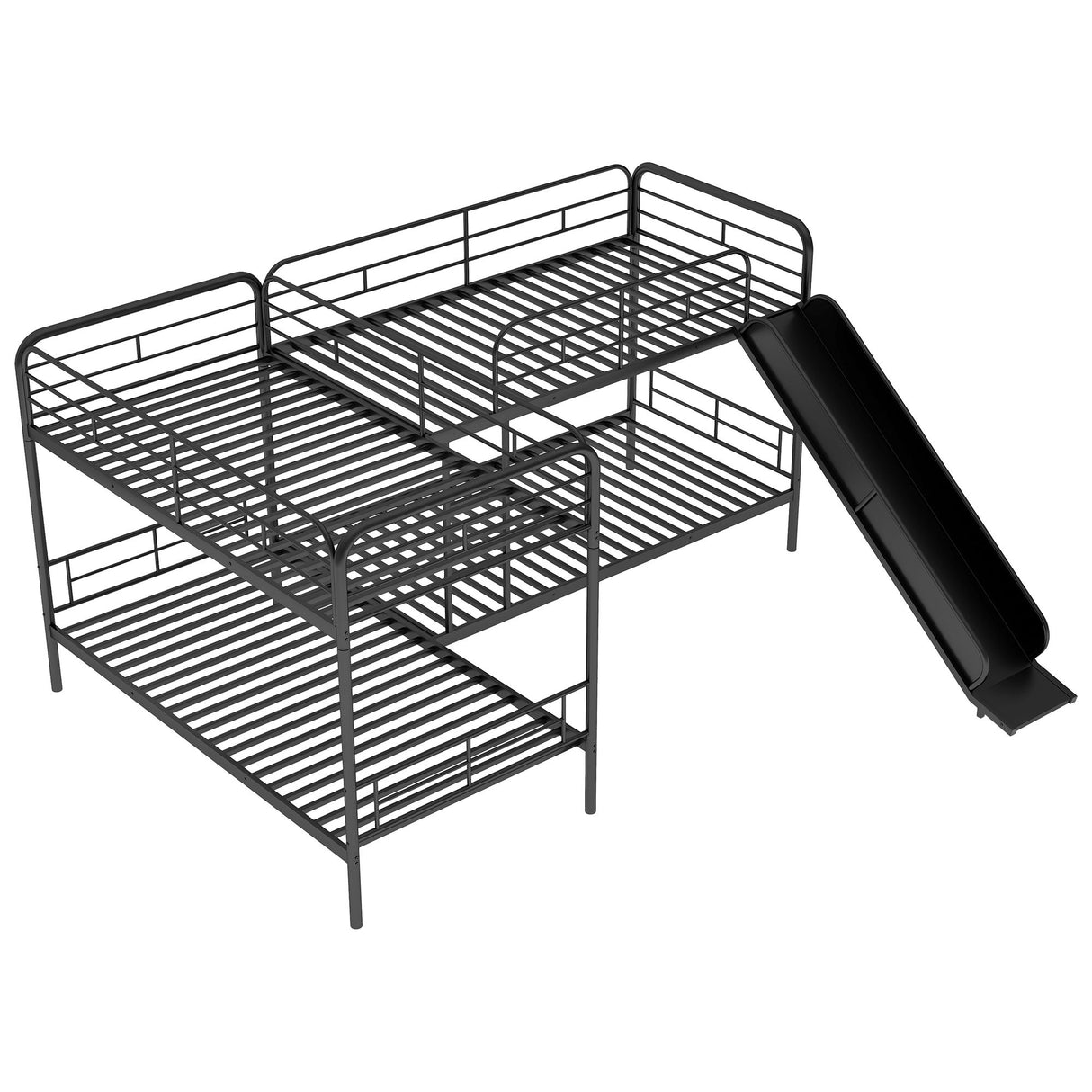 Mission Style Twin Size L-Shaped Bunk Bed With Slide And Ladder - Black