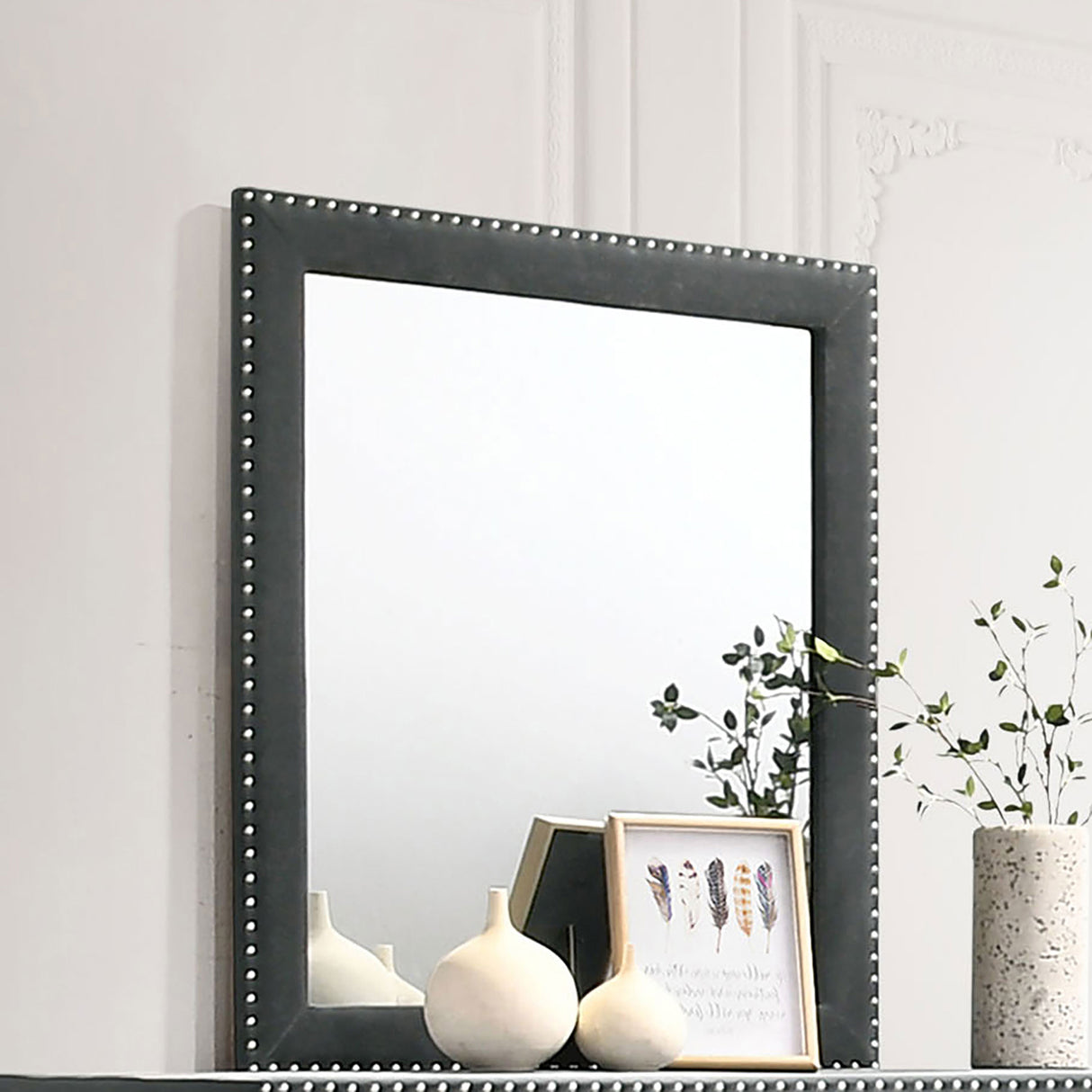 Melody Upholstered Dresser Mirror - Grey Velvet