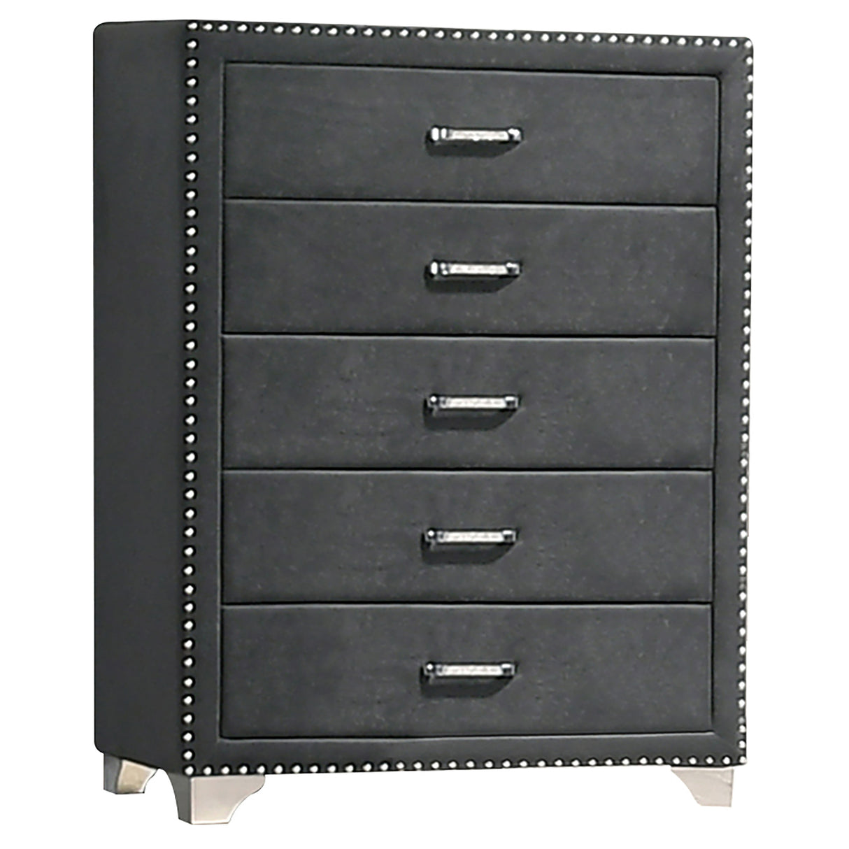 Melody 5-Drawer Bedroom Chest in Grey Velvet