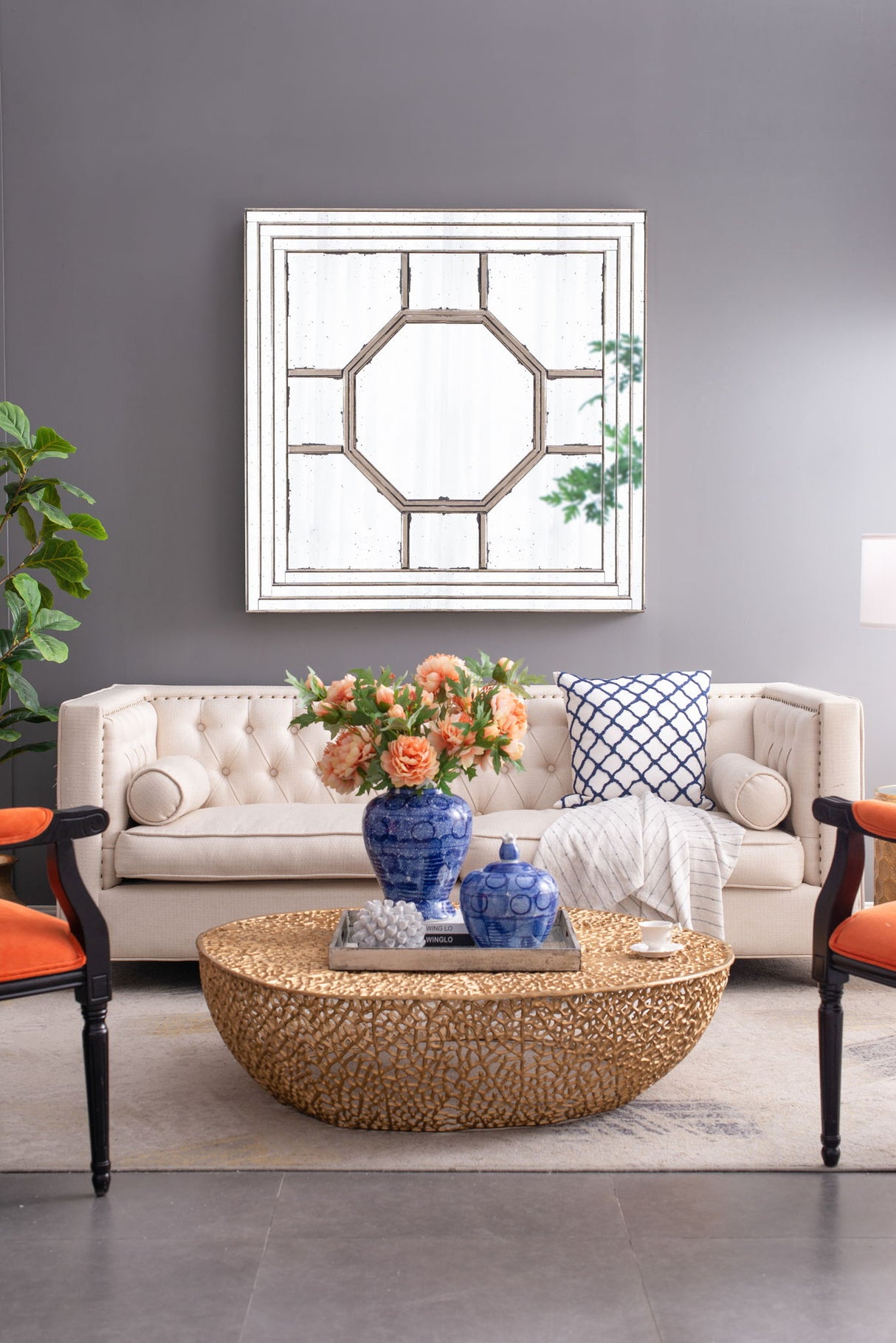Antique Style Decorative Square Wall Mirror With Mirrored Frame, Wall Decor For Living Room Entryway, Console Lean Against Wall - Silver - Wall Mirrors - Alpine Outlets