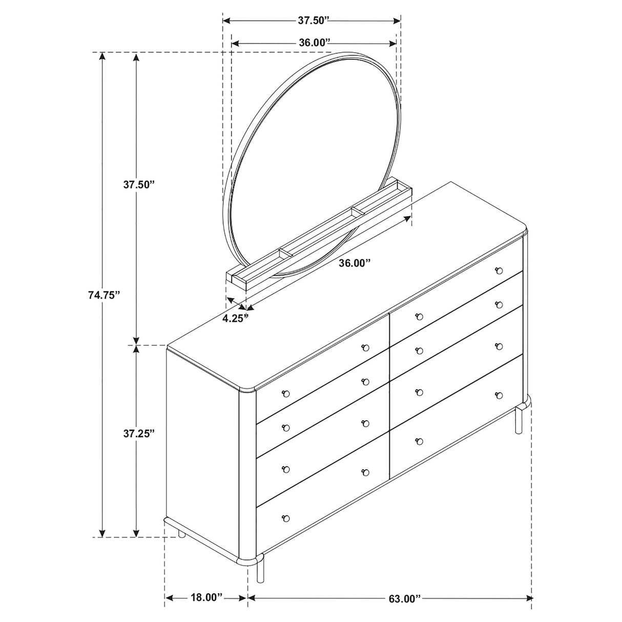 Arini 8-Drawer Dresser with Mirror, Sand Wash
