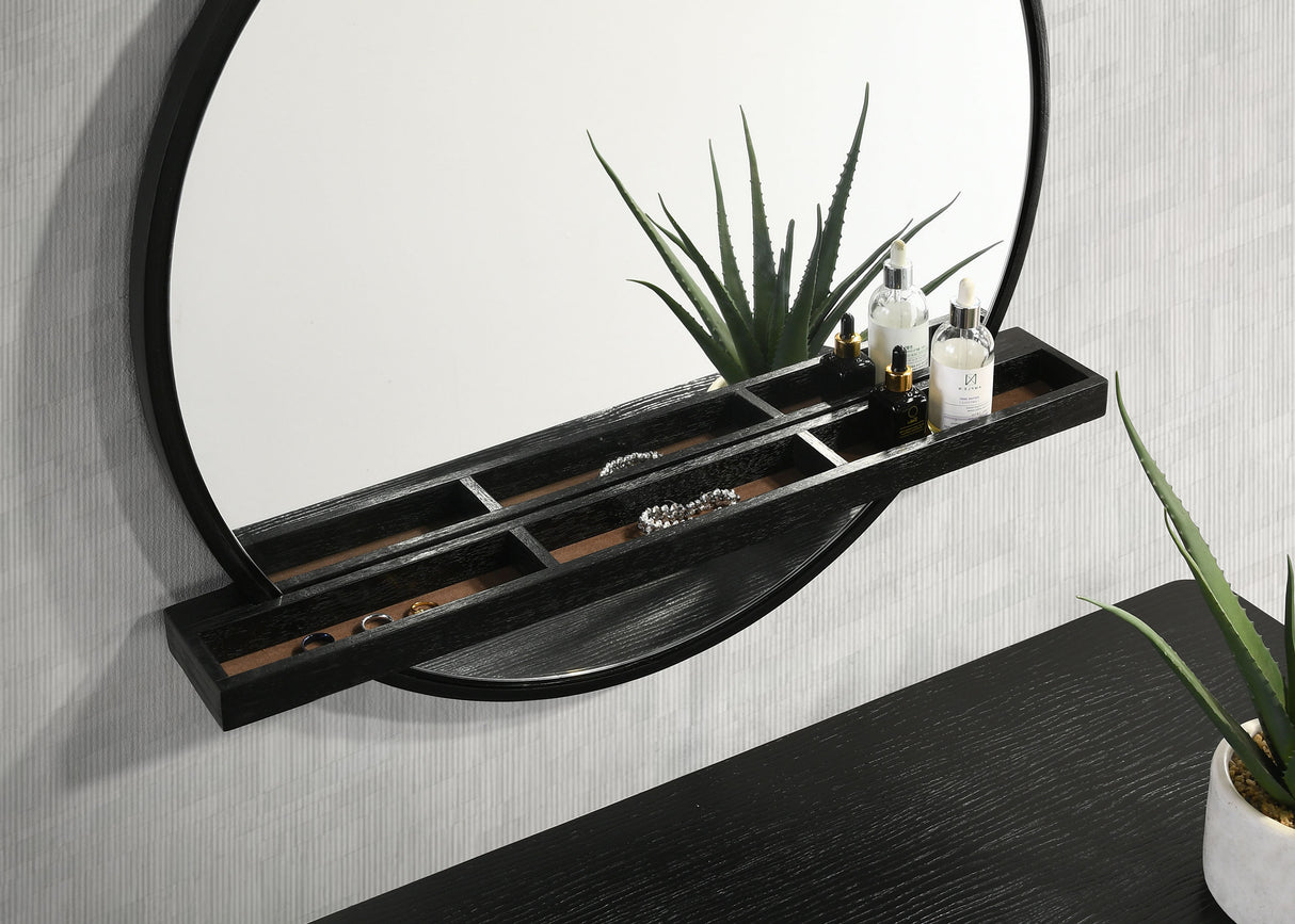 Arini Round Vanity Wall Mirror with Shelf in Black