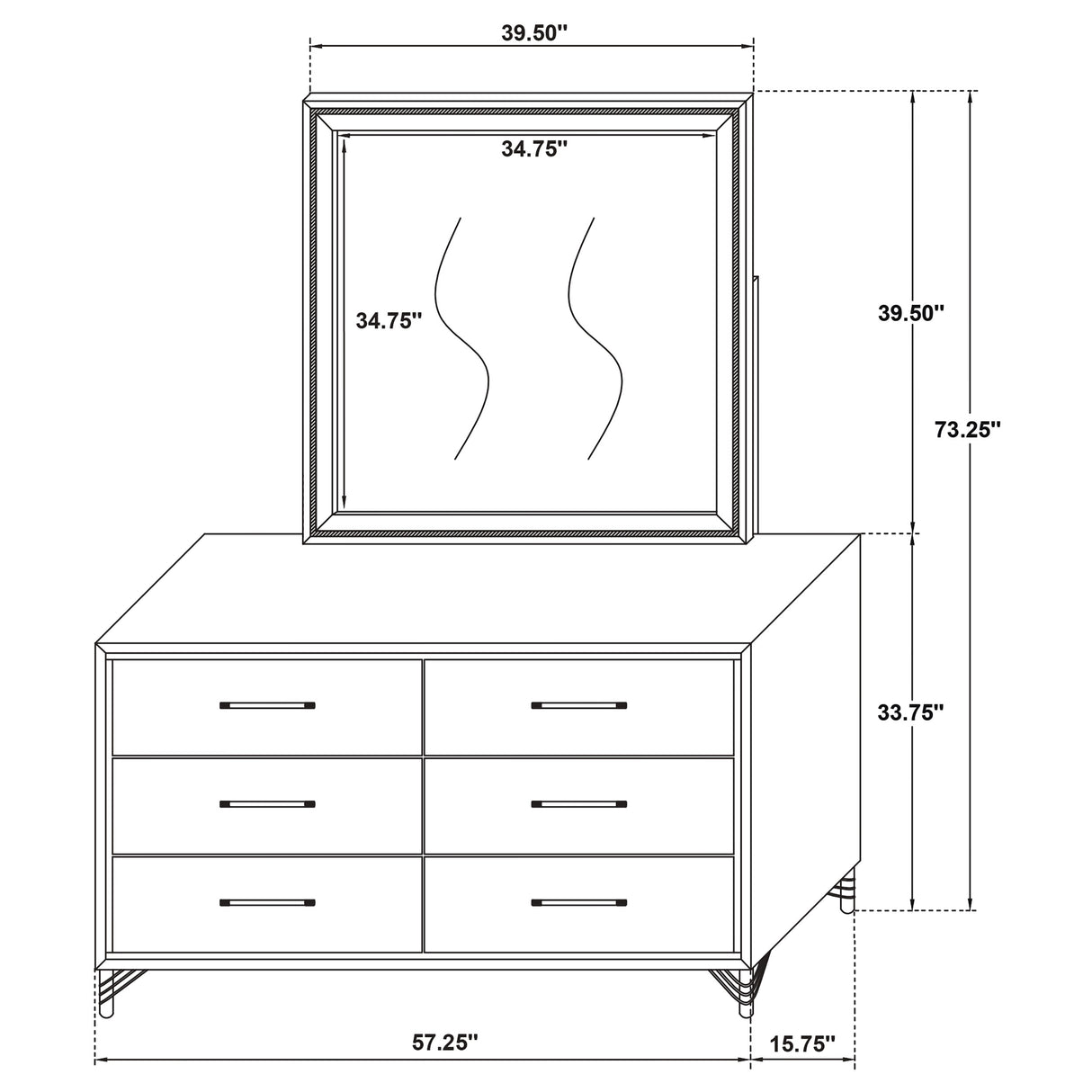Lucia 6-Drawer Dresser with Mirror in White