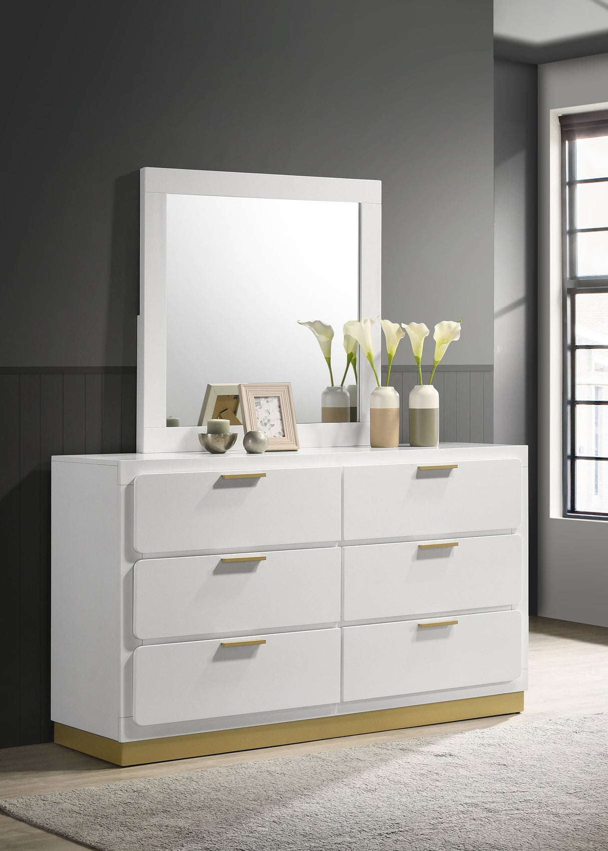 Caraway 6-Drawer Dresser with Mirror in White