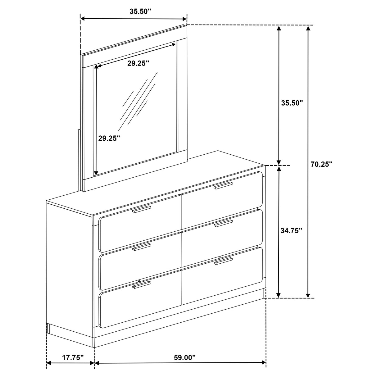 Caraway 6-Drawer Dresser with Mirror in White