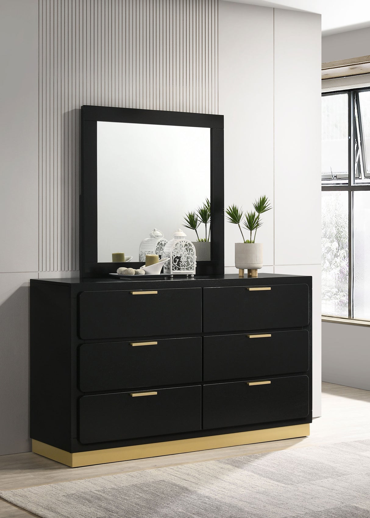Caraway 6-Drawer Dresser with Mirror - Black