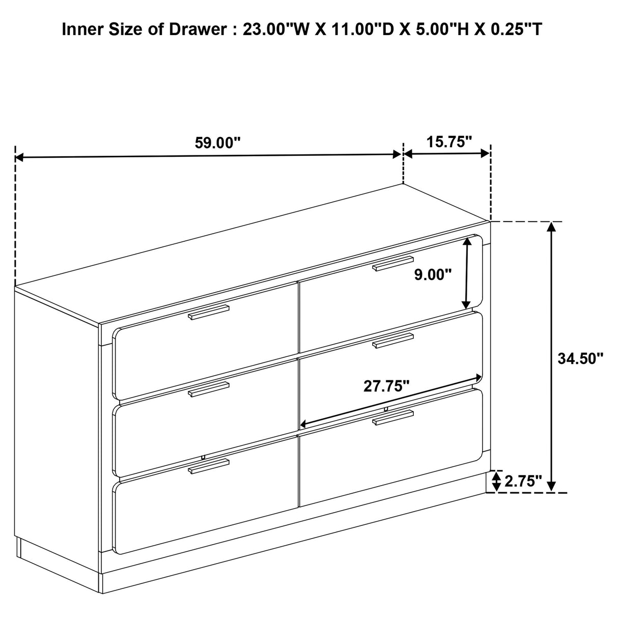 Caraway 6-Drawer Dresser Black