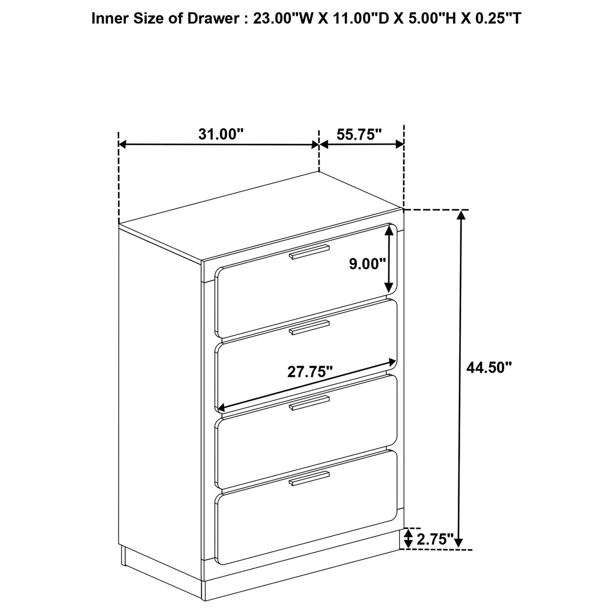 Caraway 4-Drawer Chest in Black with Gold Hardware