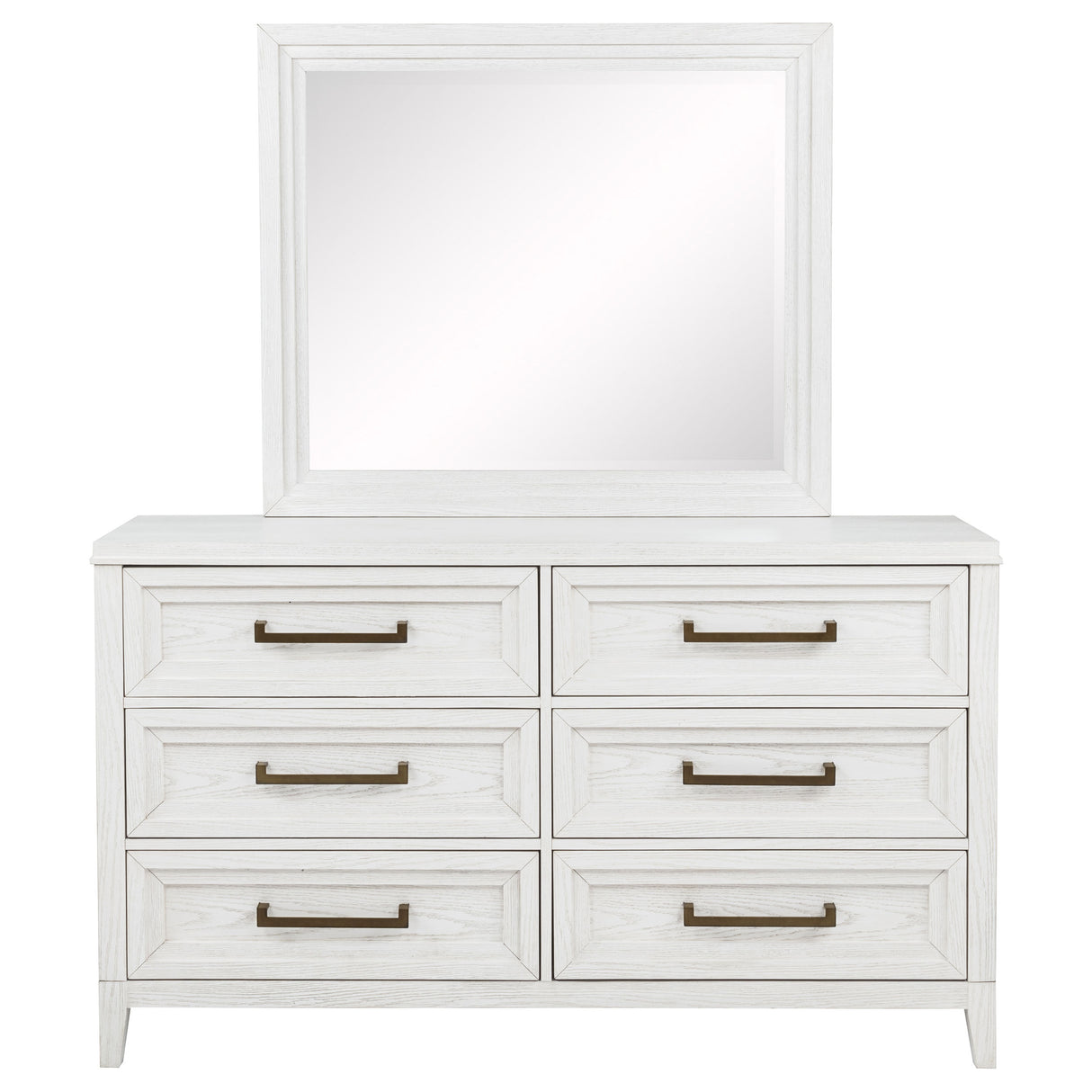 Marielle 6-Drawer Dresser with Mirror in Distressed White