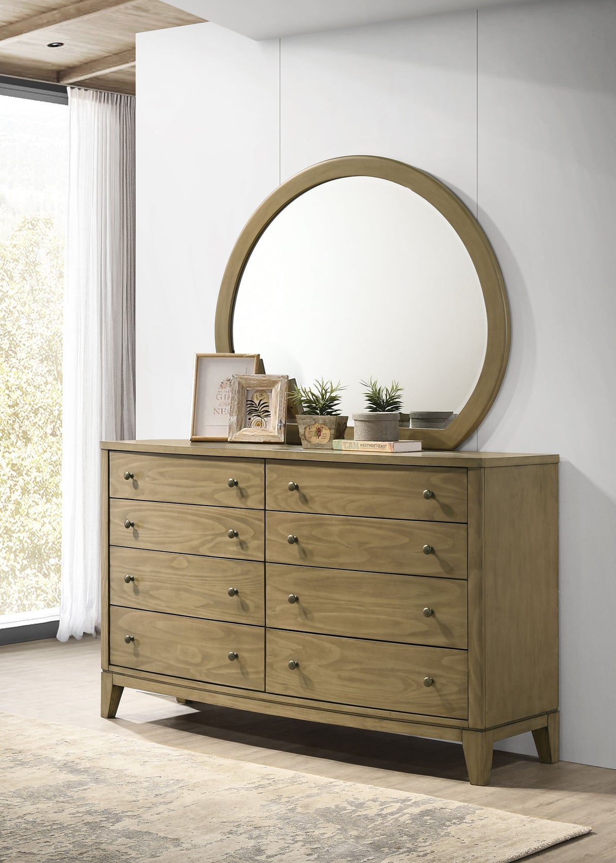 Granada 8-Drawer Dresser with Mirror - Natural Pine