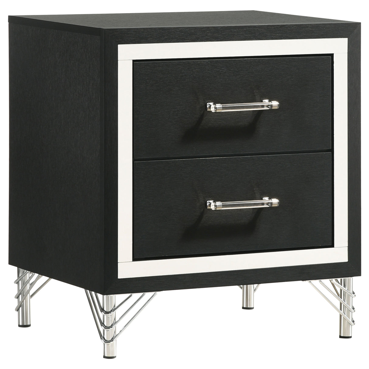 Lucia 2-Drawer Nightstand - Black with Metallic Trim