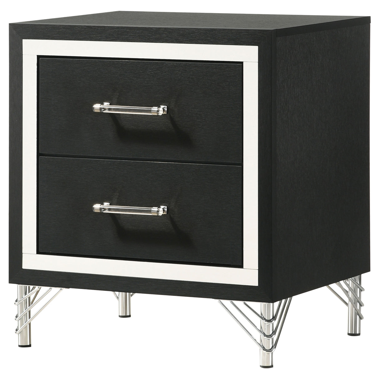 Lucia 2-Drawer Nightstand - Black with Metallic Trim
