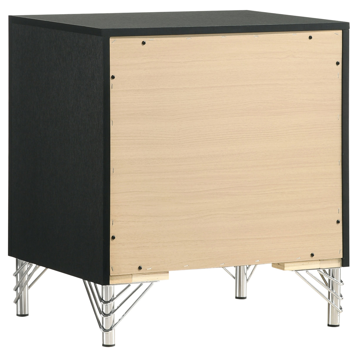Lucia 2-Drawer Nightstand - Black with Metallic Trim