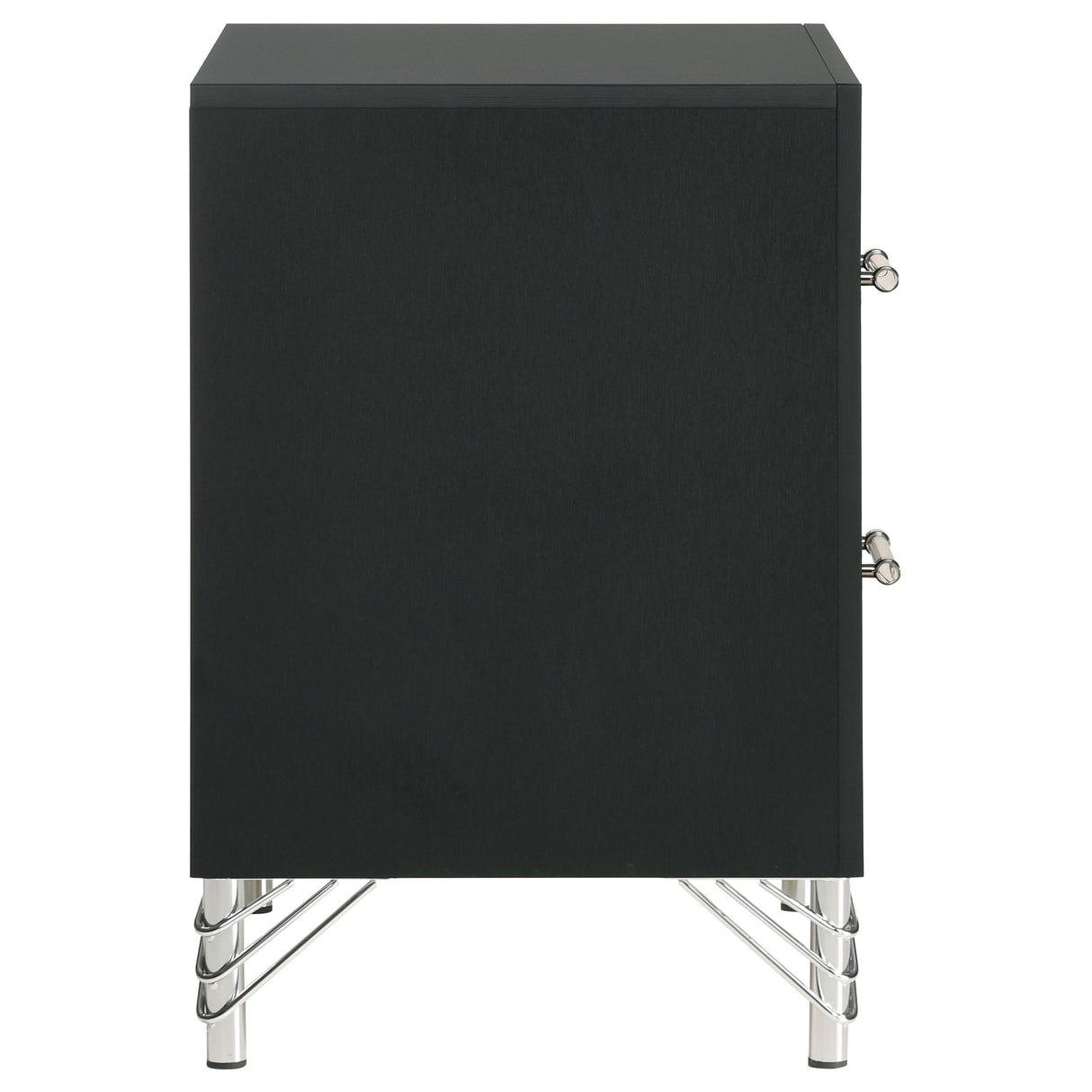 Lucia 2-Drawer Nightstand - Black with Metallic Trim