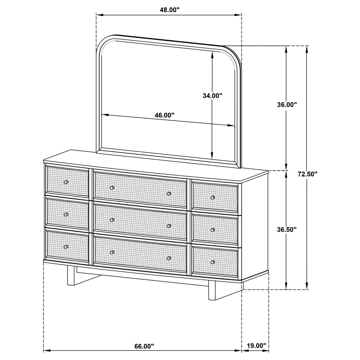 Kailani 9-Drawer Dresser and Mirror in Beige Oak