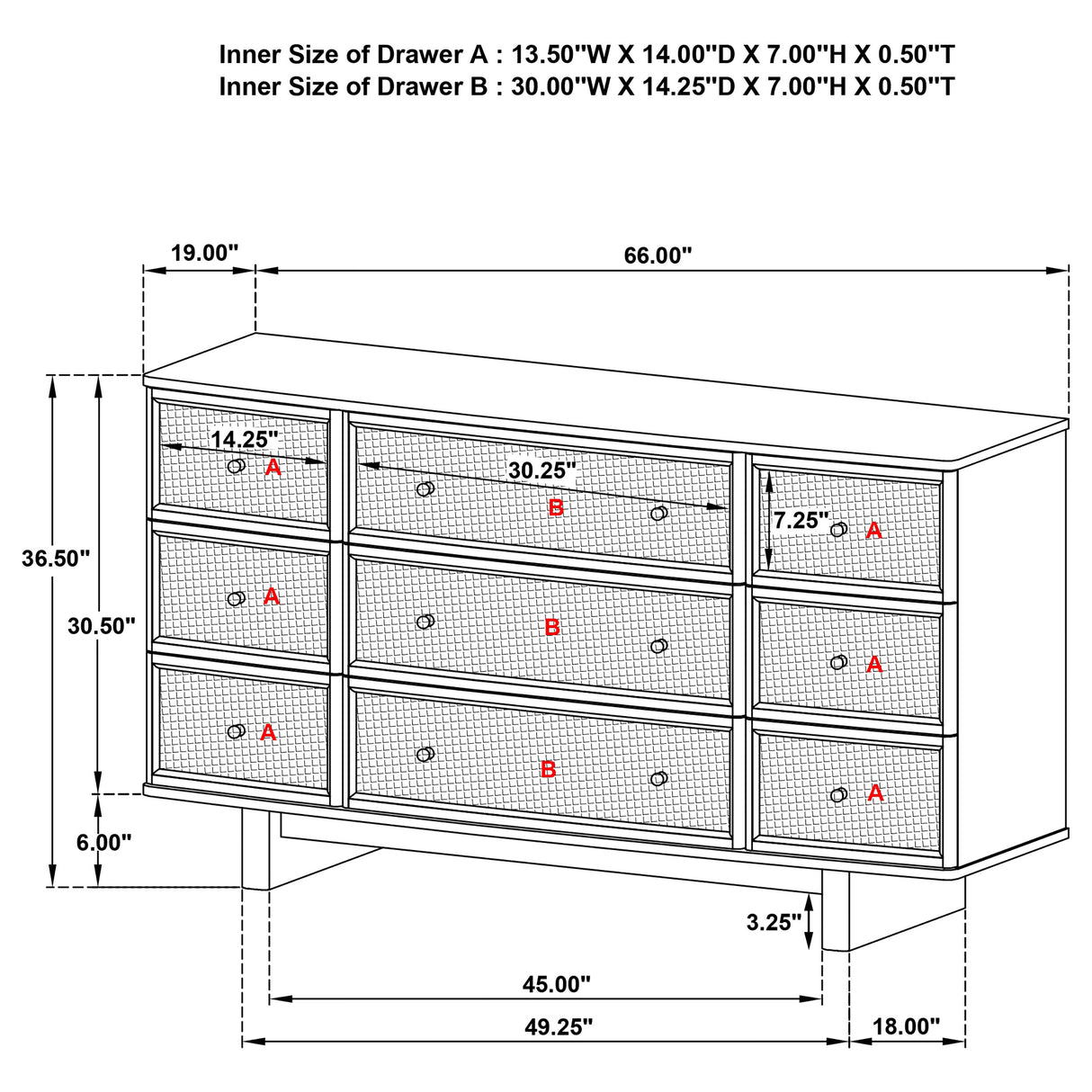 Kailani 9-Drawer Dresser Cabinet in Beige Oak