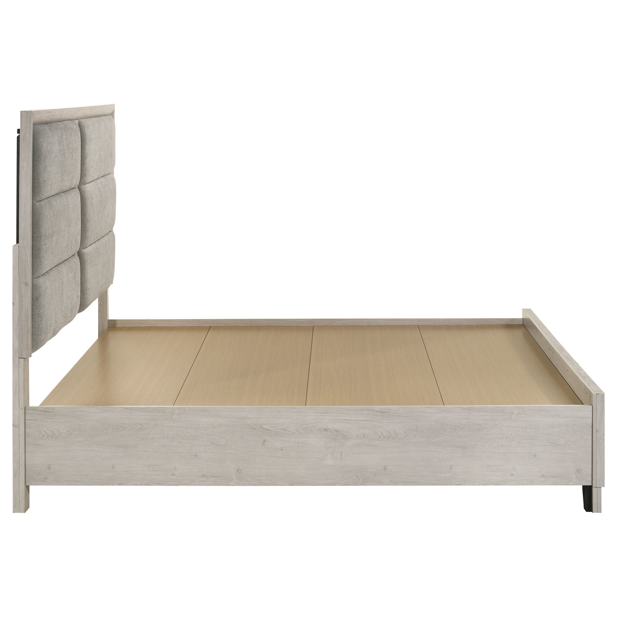 Farre Eastern King Upholstered Storage Platform Bed, Washed Grey