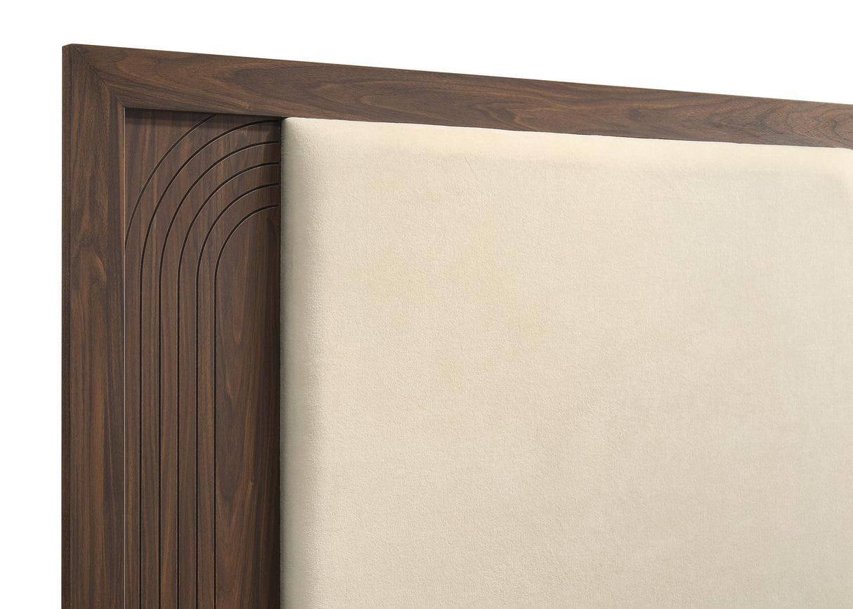 Etienne Full Velvet Upholstered Panel Bed in Walnut/Vanilla