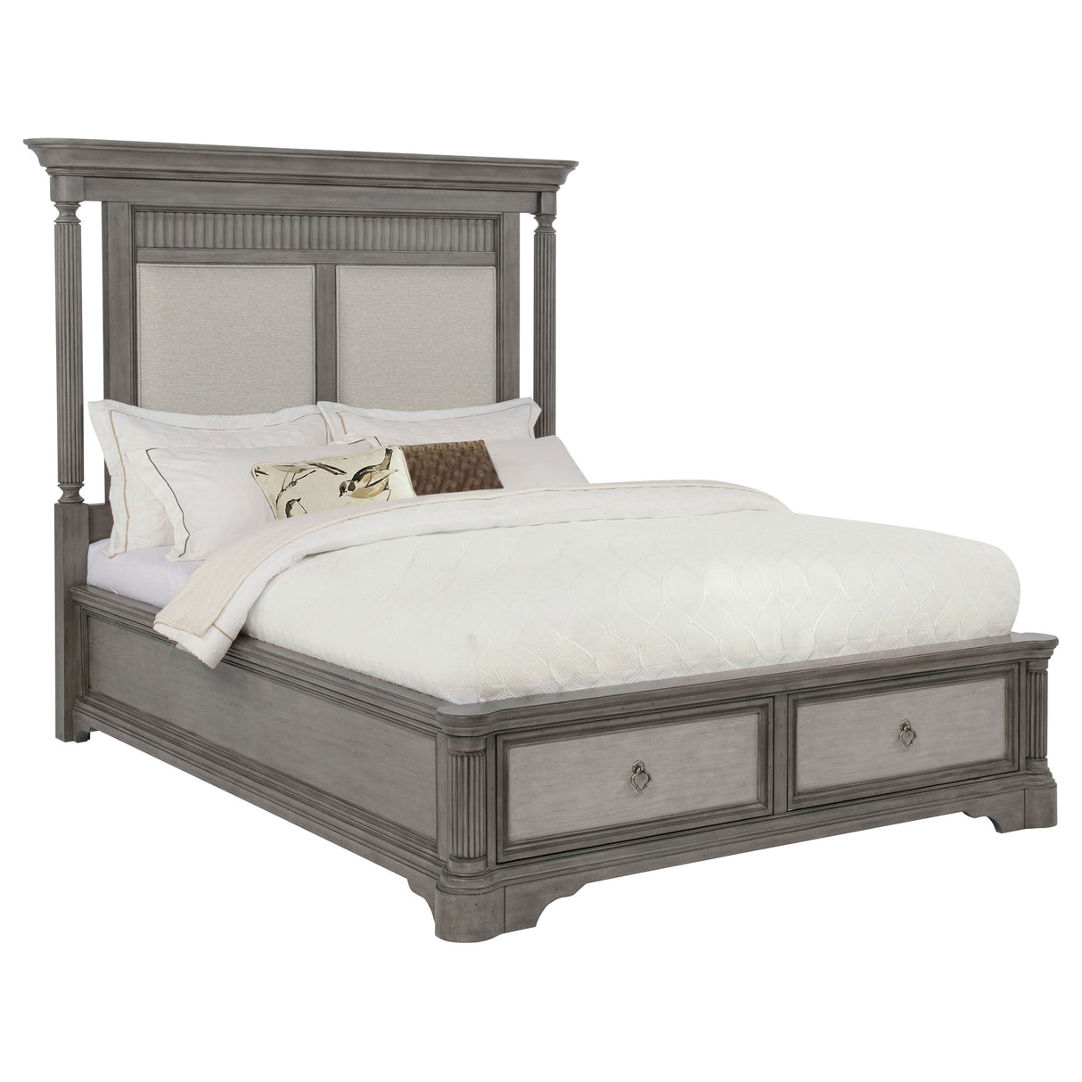 Cresswell Eastern King Upholstered Storage Platform Bed - Weathered Taupe