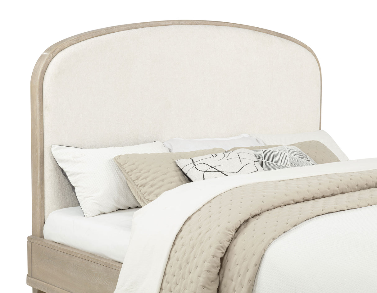 Lucaire Eastern King Upholstered Panel Bed in Sandstone