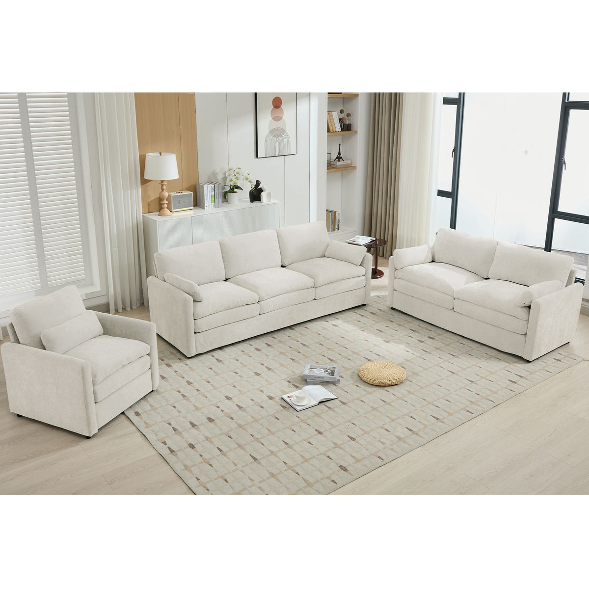 Cozy Upholstered Sofa Set For Living Room