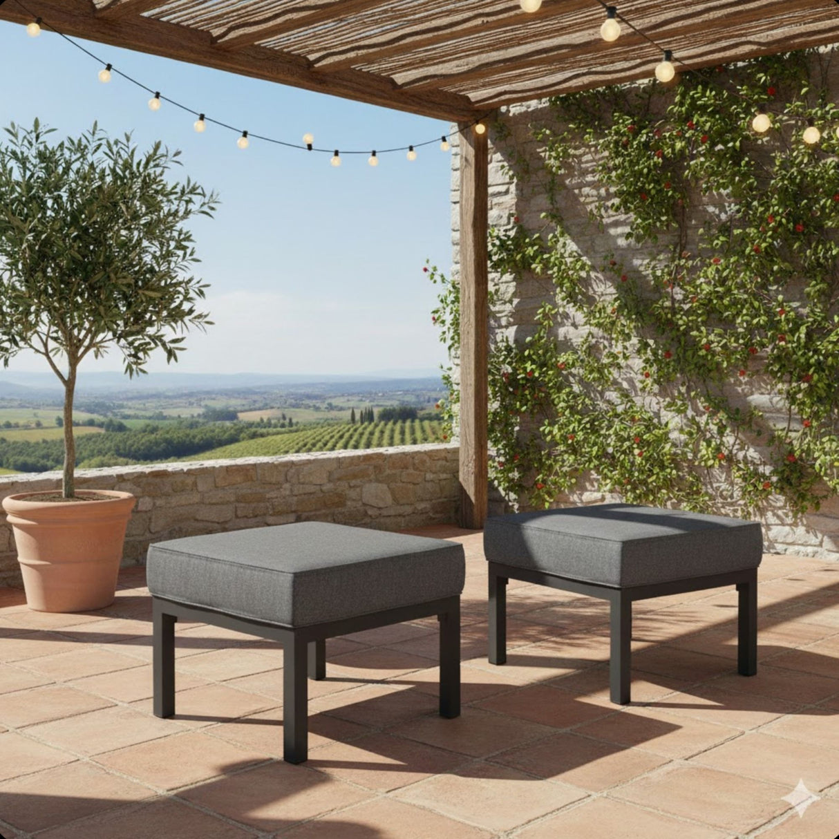 Patio Ottomans With Cushions, All Weather Footrests (Set of 2) - Dark Gray