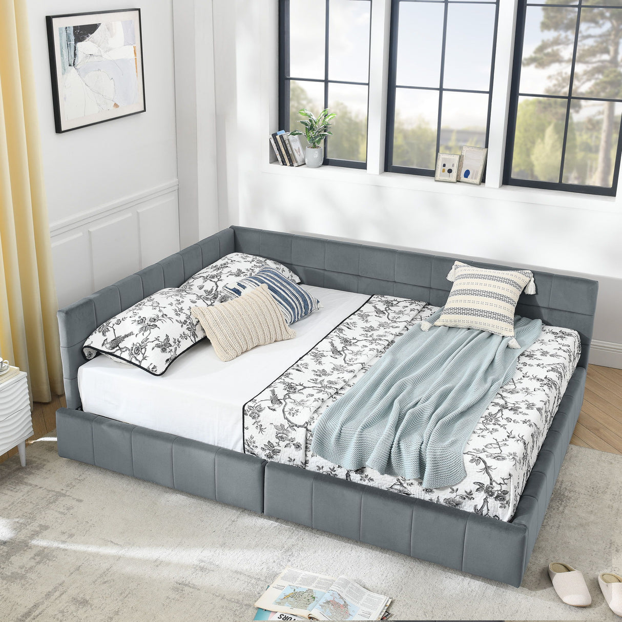 Elegant Storage Upholstered Tufted Bed Frame With Backrest And Armrests