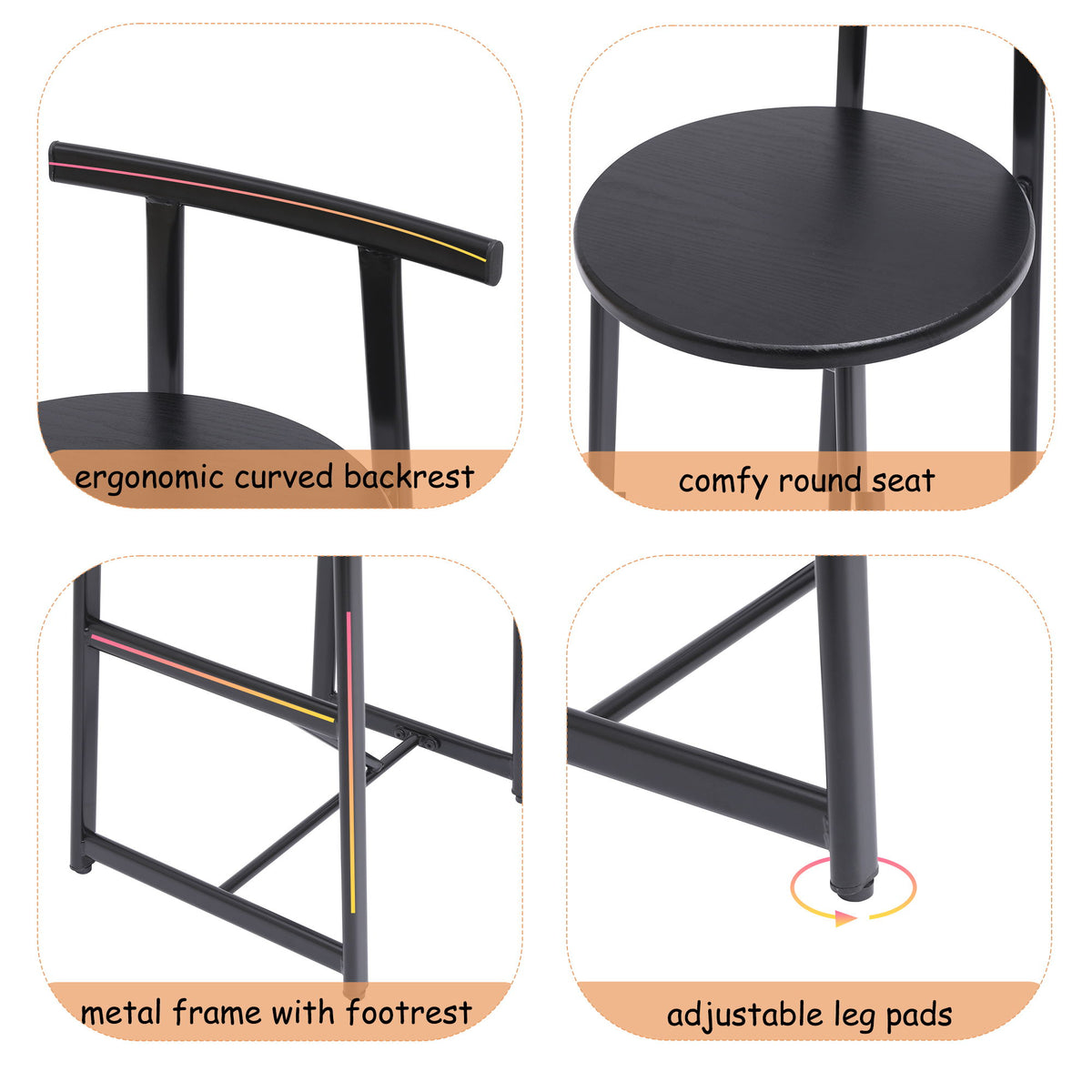 Modern Bar Stools With Backrest For Kitchen (Set of 3)