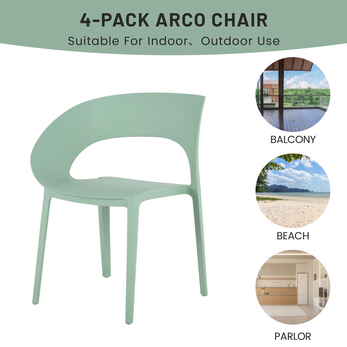 4 Piece Set Of Color Block Designed Single Chairs & Folding Square Table - Haze Green / Khaki / White