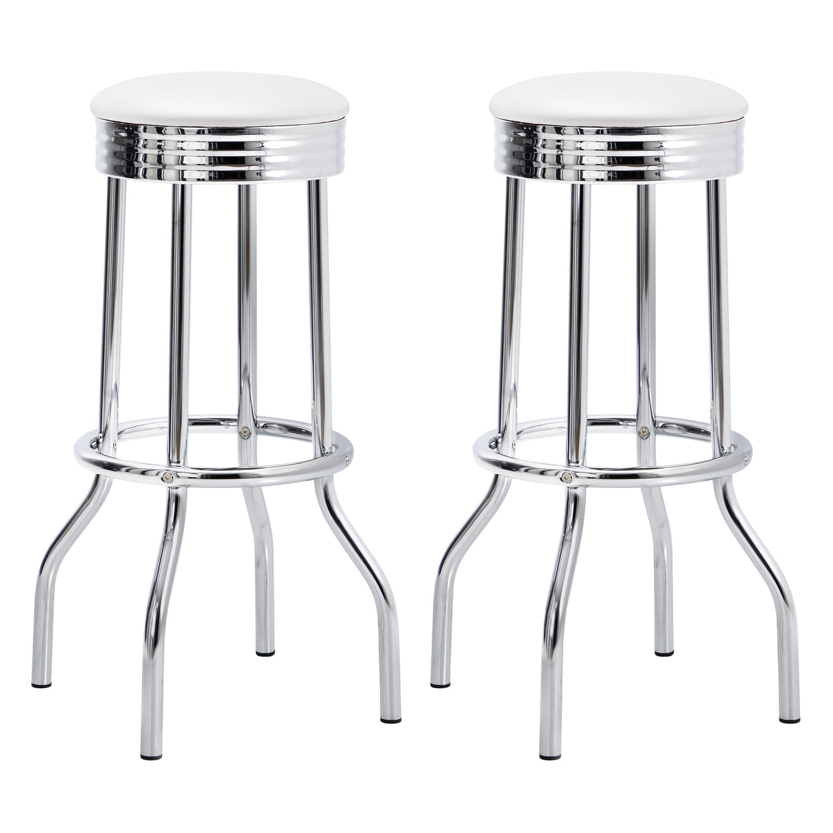 Retro White Leatherette Swivel Bar Stools, Set of 2
