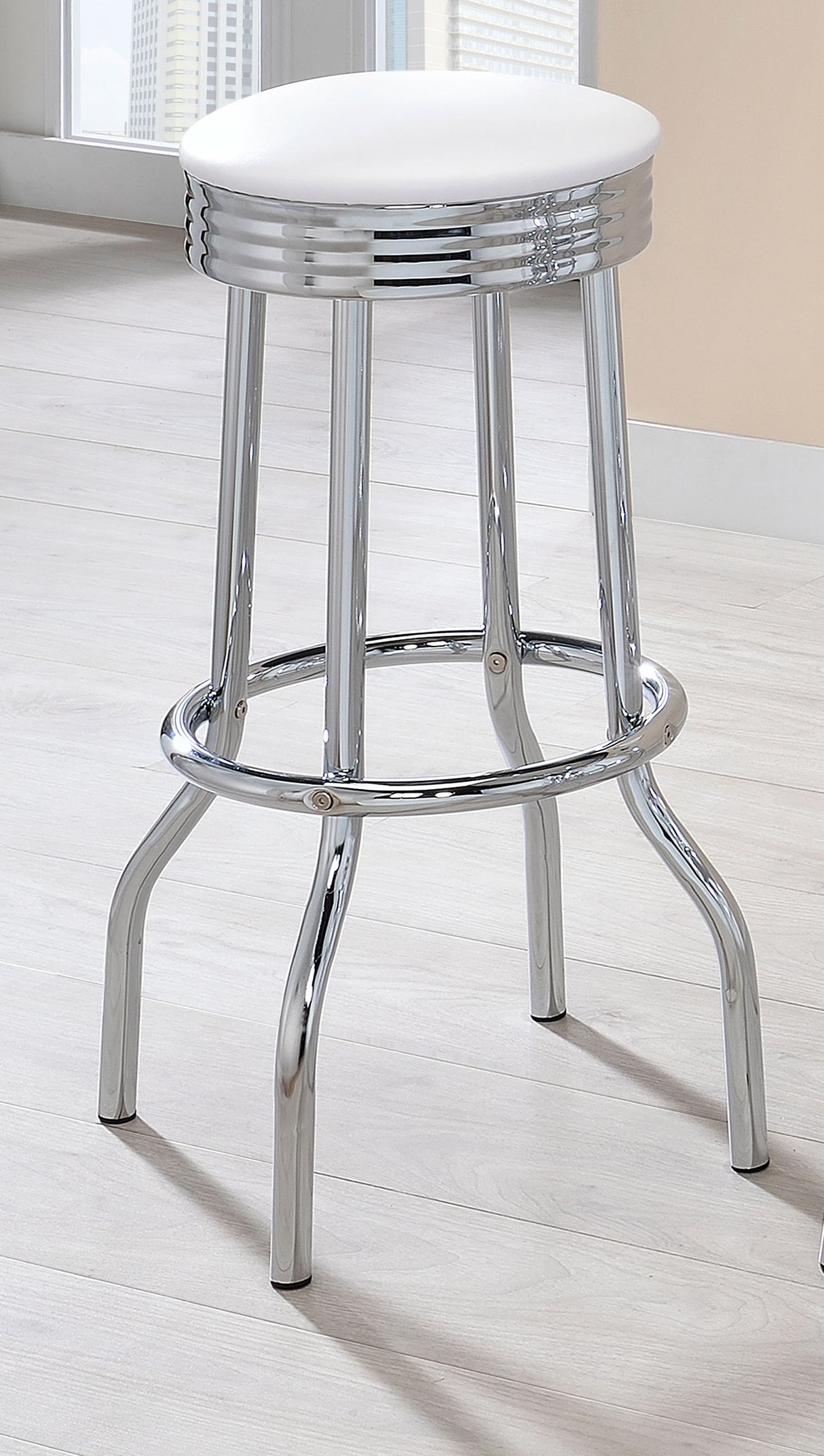 Retro White Leatherette Swivel Bar Stools, Set of 2
