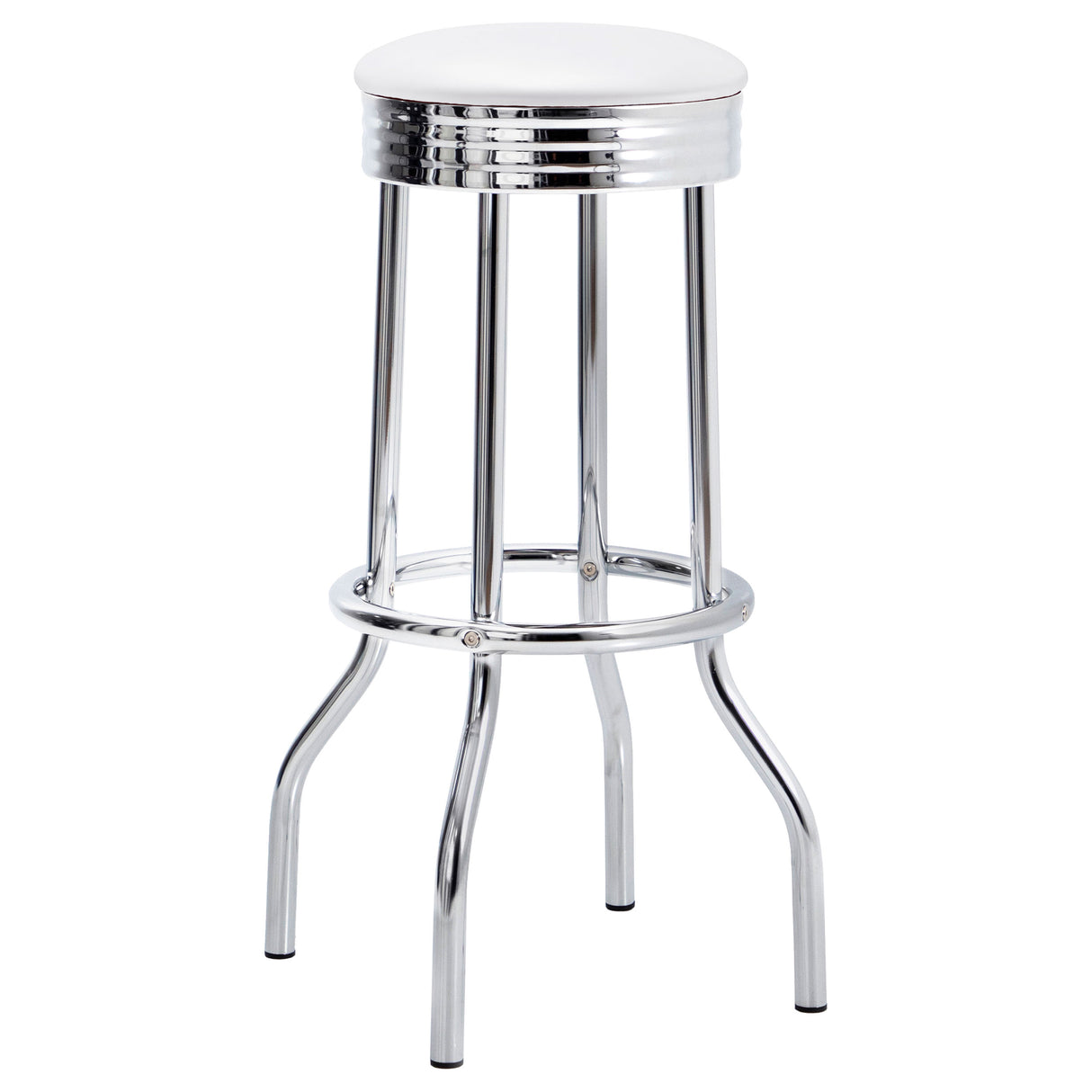 Retro White Leatherette Swivel Bar Stools, Set of 2