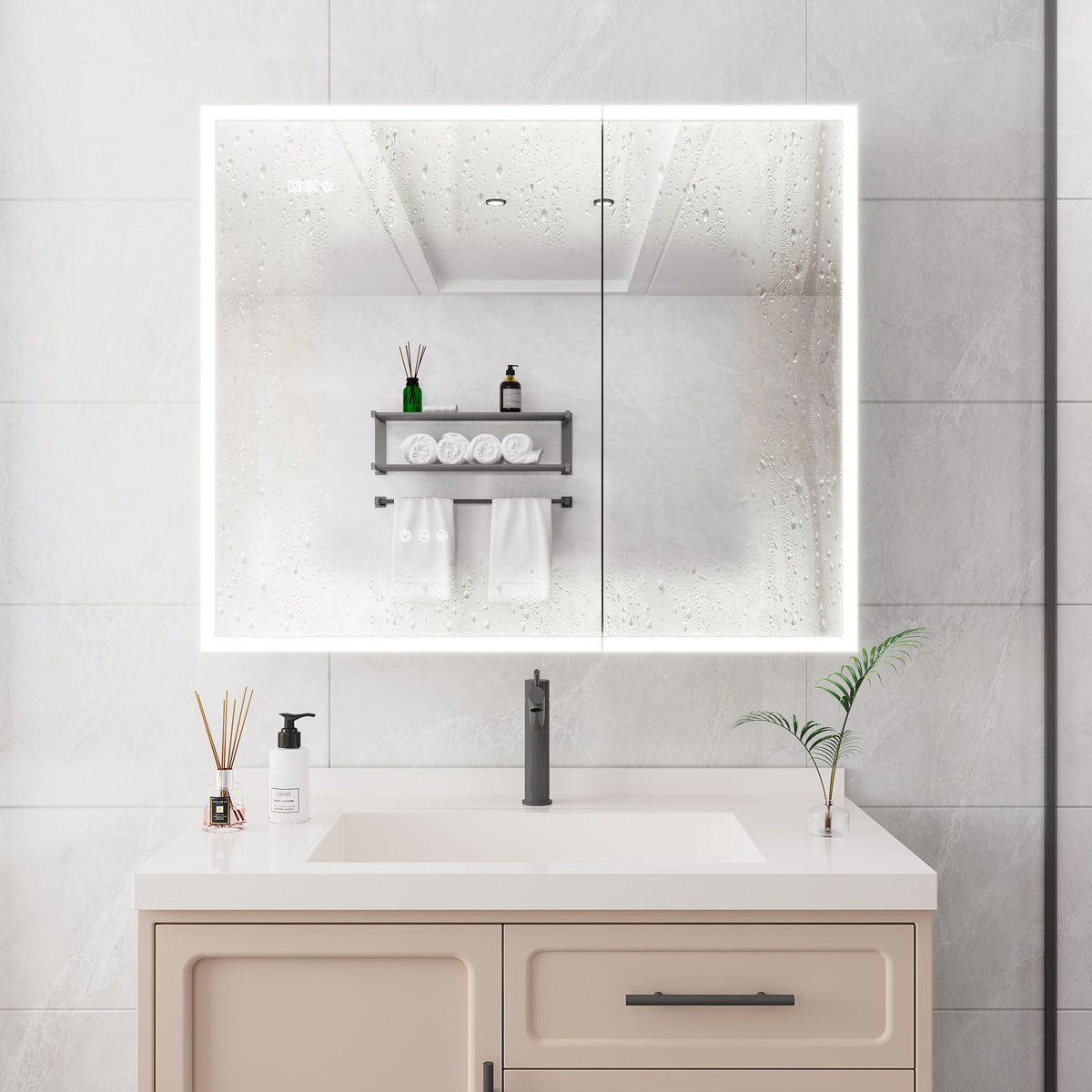Bathroom Medicine Cabinet With Lights, LED Medicine Cabinet With Mirror, Lighted Medicine Cabinet With Defogger