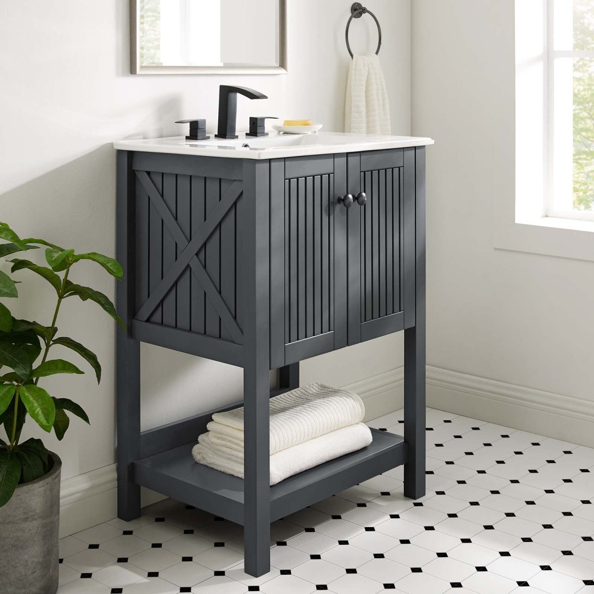 23" Gray Rustic Modern Bathroom Vanity Cabinet – Slatted Design - Bathroom Fixtures - Alpine Outlets