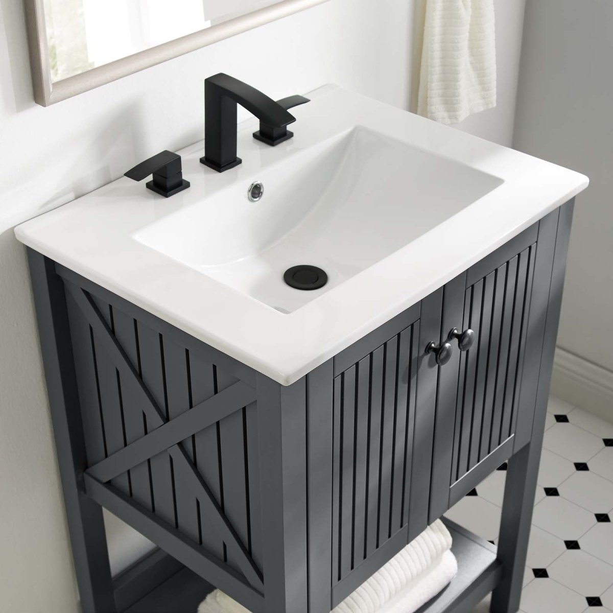 23" Gray Rustic Modern Bathroom Vanity Cabinet – Slatted Design - Bathroom Fixtures - Alpine Outlets