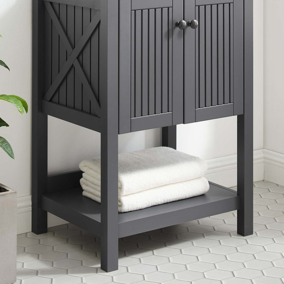 23" Gray Rustic Modern Bathroom Vanity Cabinet – Slatted Design - Bathroom Fixtures - Alpine Outlets
