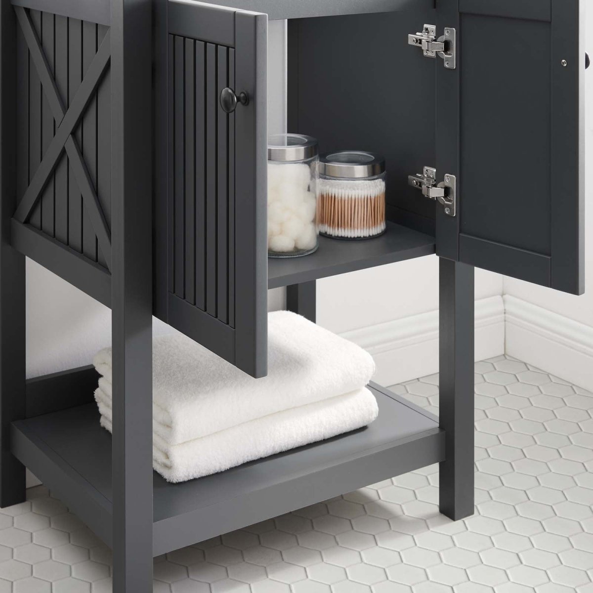 23" Gray Rustic Modern Bathroom Vanity Cabinet – Slatted Design - Bathroom Fixtures - Alpine Outlets