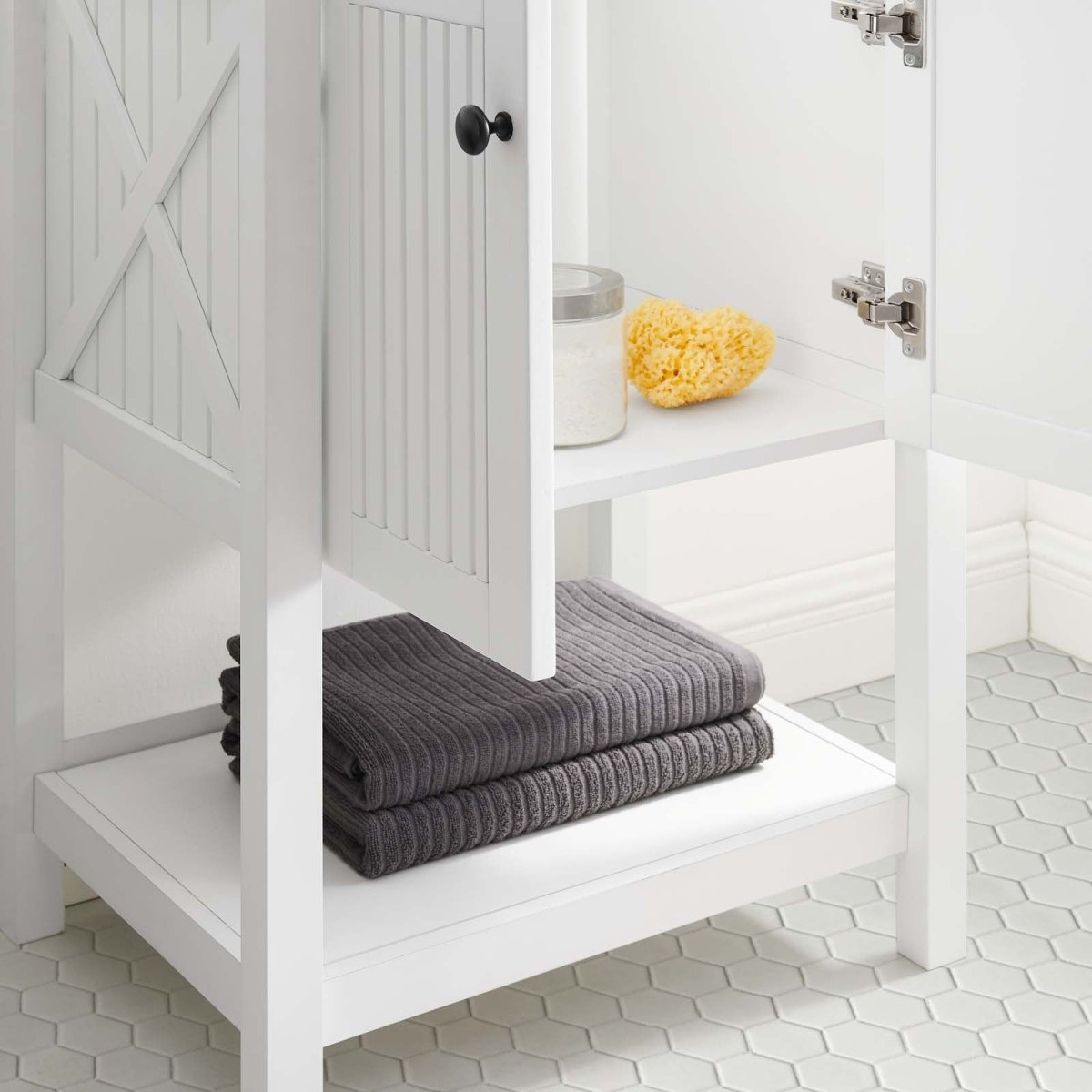 23" White Rustic Modern Bathroom Vanity Cabinet – Slatted Design - Bathroom Fixtures - Alpine Outlets