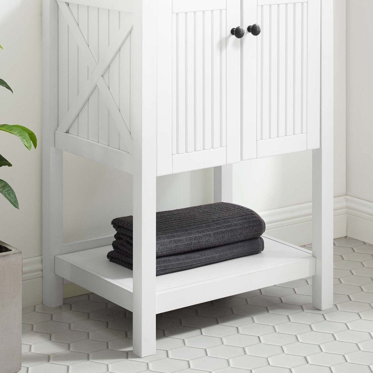 23" White Rustic Modern Bathroom Vanity Cabinet – Slatted Design - Bathroom Fixtures - Alpine Outlets